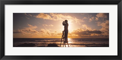 Framed Man Looking Through Binoculars In Silhouette Print