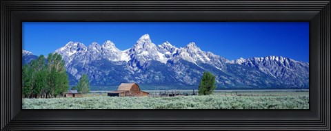 Framed Barn On Plain Before Mountains, Grand Teton National Park, Wyoming, USA Print