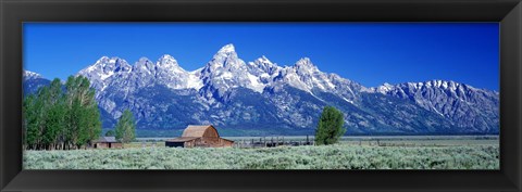 Framed Barn On Plain Before Mountains, Grand Teton National Park, Wyoming, USA Print