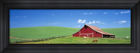 Framed Red Barn With Horses WA Print