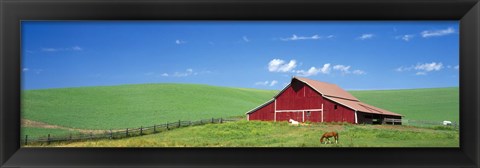 Framed Red Barn With Horses WA Print