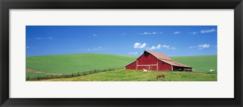 Framed Red Barn With Horses WA Print