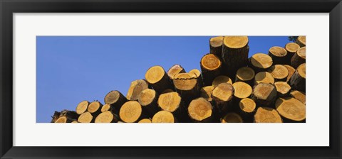 Framed Stack of wooden logs in a timber industry, Austria Print
