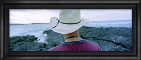 Framed Man with Straw Hat Galapagos Islands Ecuador Print
