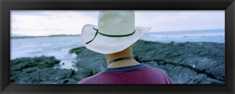 Framed Man with Straw Hat Galapagos Islands Ecuador Print