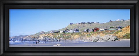 Framed Beach Houses On A Rocky Beach, Dillon Beach, California, USA Print