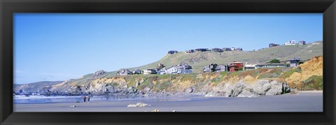 Framed Beach Houses On A Rocky Beach, Dillon Beach, California, USA Print