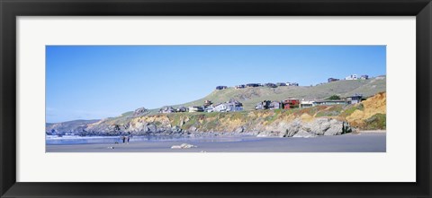 Framed Beach Houses On A Rocky Beach, Dillon Beach, California, USA Print