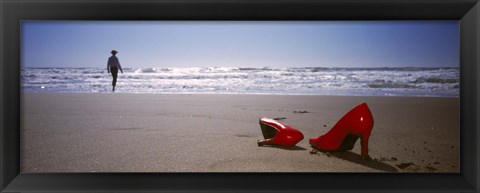 Framed Woman And High Heels On Beach, California, USA Print