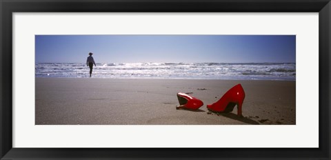 Framed Woman And High Heels On Beach, California, USA Print