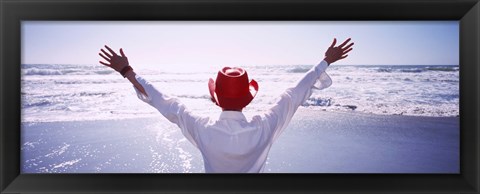 Framed Woman With Outstretched Arms On Beach, California, USA Print