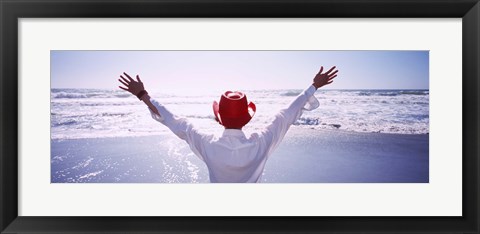 Framed Woman With Outstretched Arms On Beach, California, USA Print