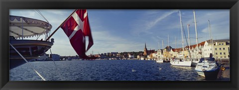 Framed Boats moored at the dock, Sonderborg, Denmark Print
