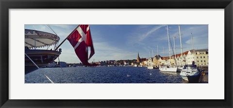 Framed Boats moored at the dock, Sonderborg, Denmark Print