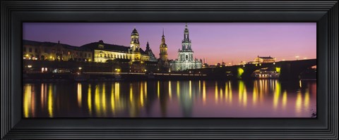 Framed Reflection Of Buildings On Water At Night, Dresden, Germany Print