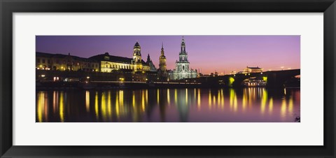Framed Reflection Of Buildings On Water At Night, Dresden, Germany Print