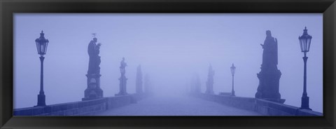 Framed Charles Bridge In Fog, Prague, Czech Republic Print
