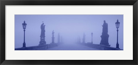 Framed Charles Bridge In Fog, Prague, Czech Republic Print