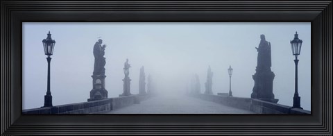 Framed Charles Bridge in Fog Prague Czech Republic Print