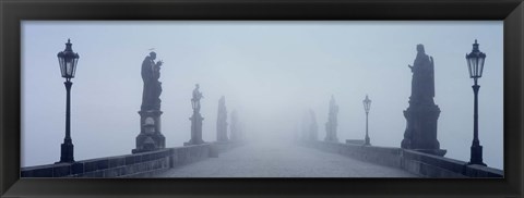 Framed Charles Bridge in Fog Prague Czech Republic Print