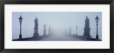 Framed Charles Bridge in Fog Prague Czech Republic Print