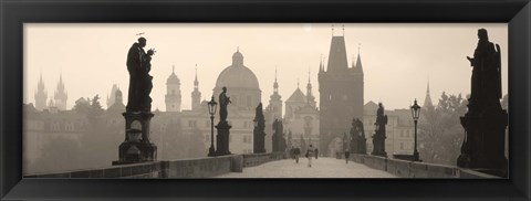 Framed Charles Bridge in the fog, Prague Czech Republic Print