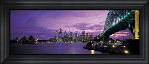 Framed Port Jackson, Sydney Harbor And Bridge Night, Sydney, Australia Print
