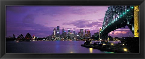 Framed Port Jackson, Sydney Harbor And Bridge Night, Sydney, Australia Print