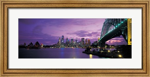 Framed Port Jackson, Sydney Harbor And Bridge Night, Sydney, Australia Print