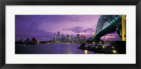 Framed Port Jackson, Sydney Harbor And Bridge Night, Sydney, Australia Print