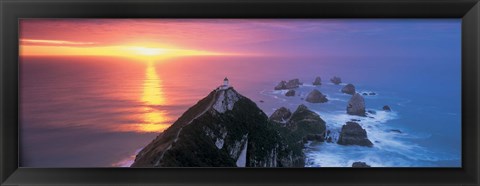 Framed Sunset, Nugget Point Lighthouse, South Island, New Zealand Print