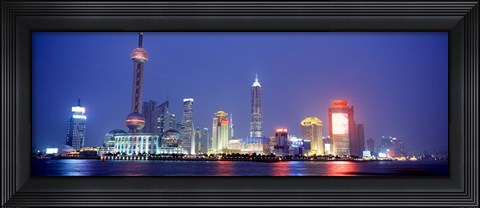 Framed Buildings lit up at dusk, Shanghai, China Print