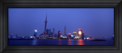 Framed Buildings at the waterfront lit up at dusk, Pudong, Shanghai, China Print