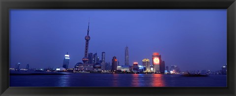 Framed Buildings at the waterfront lit up at dusk, Pudong, Shanghai, China Print