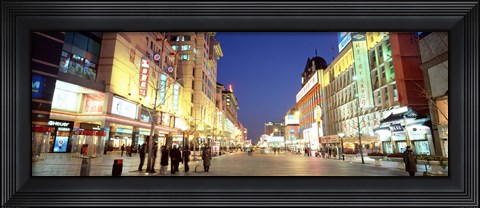 Framed Shops lit up at dusk, Wangfujing, Beijing, China Print