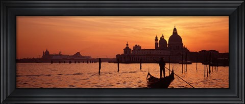 Framed Silhouette of a person on a gondola with a church in background, Santa Maria Della Salute, Grand Canal, Venice, Italy Print