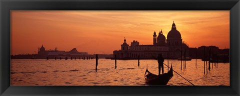 Framed Silhouette of a person on a gondola with a church in background, Santa Maria Della Salute, Grand Canal, Venice, Italy Print