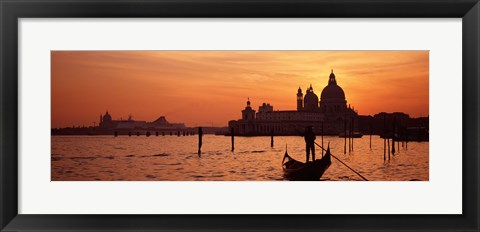 Framed Silhouette of a person on a gondola with a church in background, Santa Maria Della Salute, Grand Canal, Venice, Italy Print