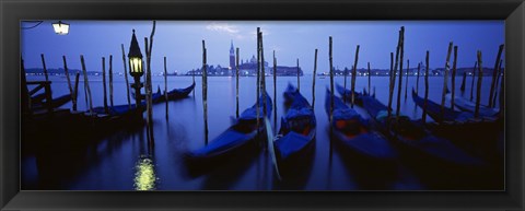 Framed Moored Gondolas at Night, Grand Canal, Venice, Italy Print