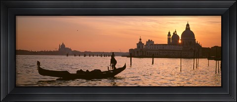 Framed Silhouette of a gondola in a canal at sunset, Santa Maria Della Salute, Venice, Italy Print