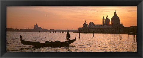 Framed Silhouette of a gondola in a canal at sunset, Santa Maria Della Salute, Venice, Italy Print