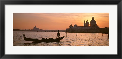 Framed Silhouette of a gondola in a canal at sunset, Santa Maria Della Salute, Venice, Italy Print