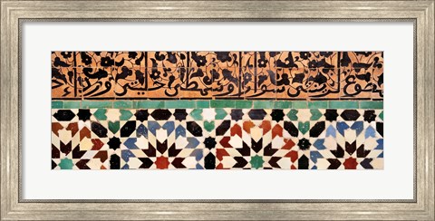 Framed Close-up of design on a wall, Ben Youssef Medrassa, Marrakesh, Morocco Print