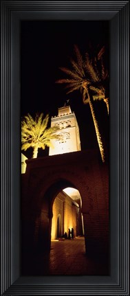 Framed Low angle view of a mosque lit up at night, Koutoubia Mosque, Marrakesh, Morocco Print