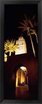 Framed Low angle view of a mosque lit up at night, Koutoubia Mosque, Marrakesh, Morocco Print