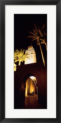 Framed Low angle view of a mosque lit up at night, Koutoubia Mosque, Marrakesh, Morocco Print