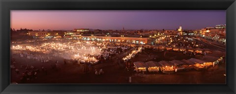 Framed High angle view of a market lit up at dusk, Djemaa El Fna, Medina Quarter, Marrakesh, Morocco Print