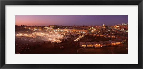 Framed High angle view of a market lit up at dusk, Djemaa El Fna, Medina Quarter, Marrakesh, Morocco Print