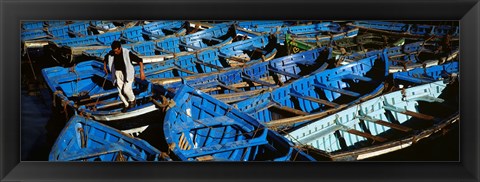 Framed High angle view of boats docked at a port, Essaouira, Morocco Print