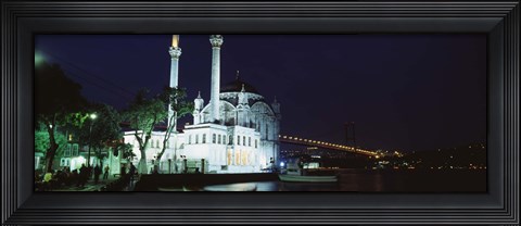 Framed Ortakoy Mosque at night, Bosphorus Bridge, Istanbul, Turkey Print
